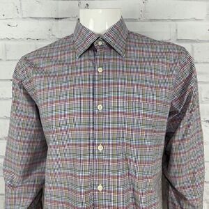 Peter Millar Shirt Men's Medium Long Sleeve Button Up Plaid Blue 100% Cotton